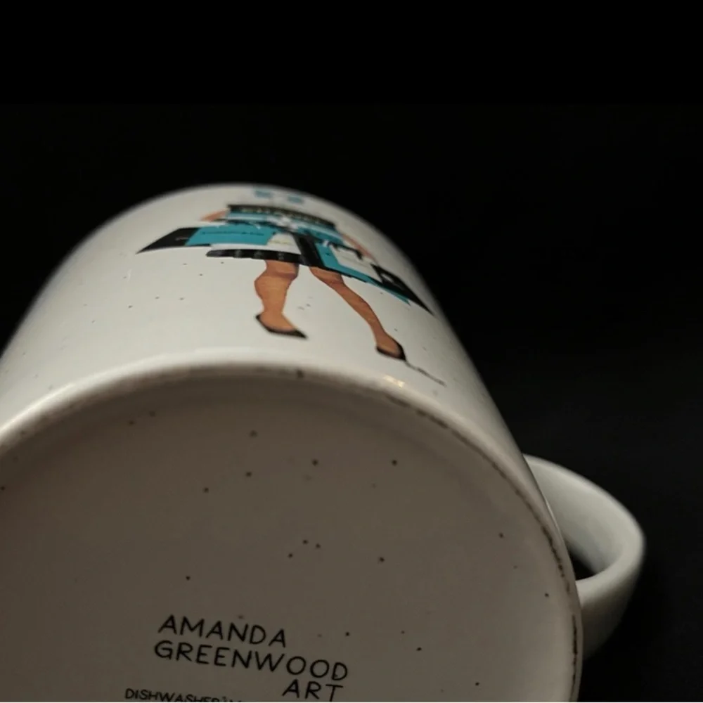 Large Amanda Greenwood Art Turquoise & White Speckled Fashion Designer Mug, NWT - Picture 3 of 4
